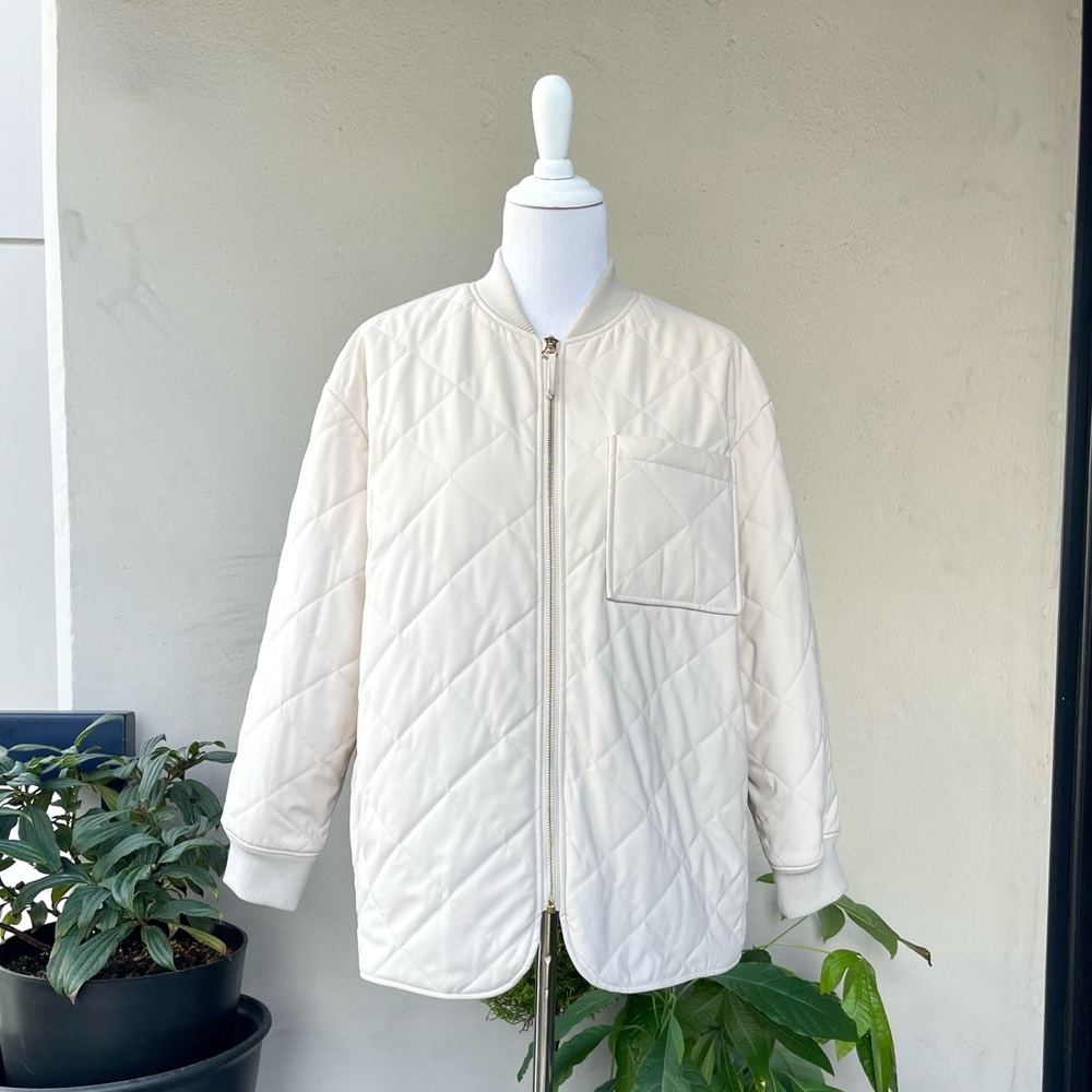 Mango Quilted Cream Bomber Jacket